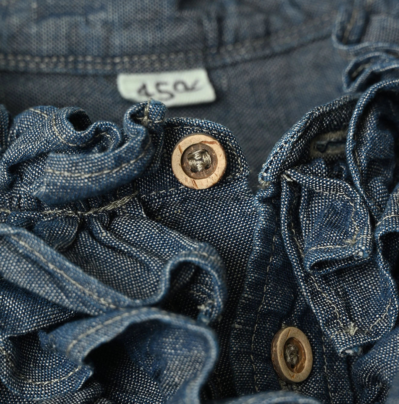 45R Cotton Linen Dungaree Frilled Coupe Shirt Distressed - Image 15