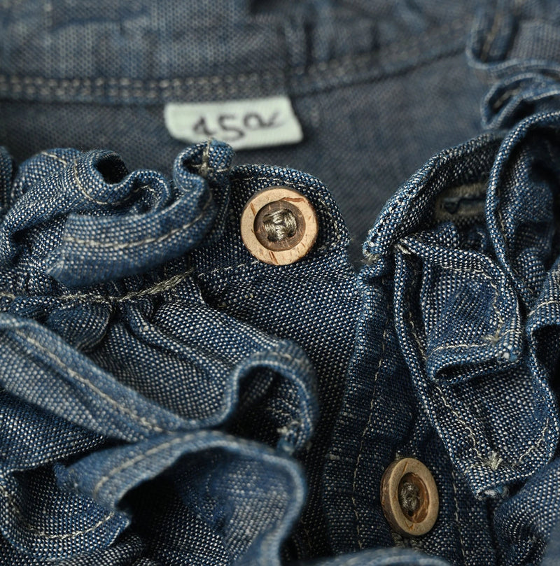 45R Cotton Linen Dungaree Frilled Coupe Shirt Distressed - Image 15