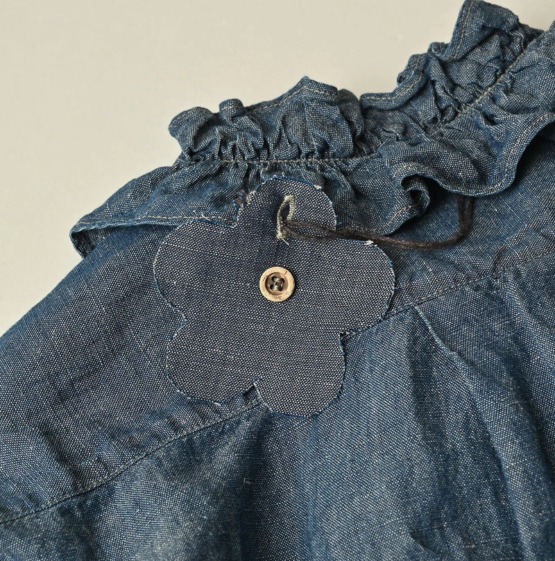 45R Cotton Linen Dungaree Frilled Coupe Shirt Distressed - Image 18
