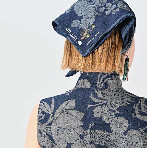 45R Indigo Linen Lotus Clover Knot Camisole