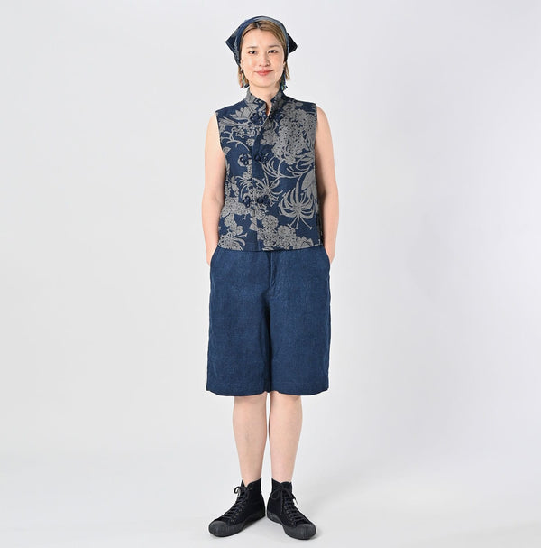 45R Indigo Linen Lotus Clover Knot Camisole