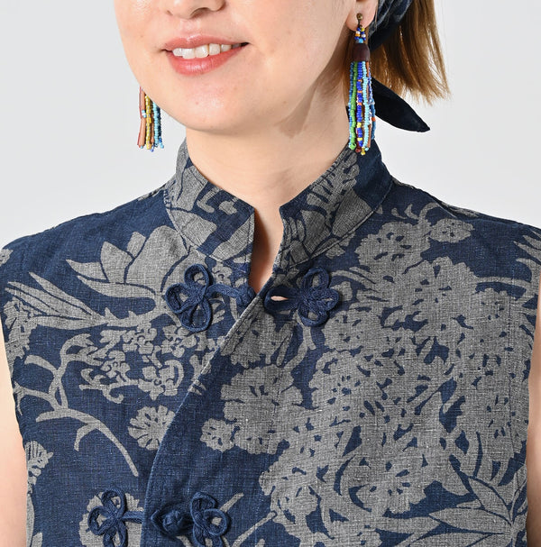 45R Indigo Linen Lotus Clover Knot Camisole