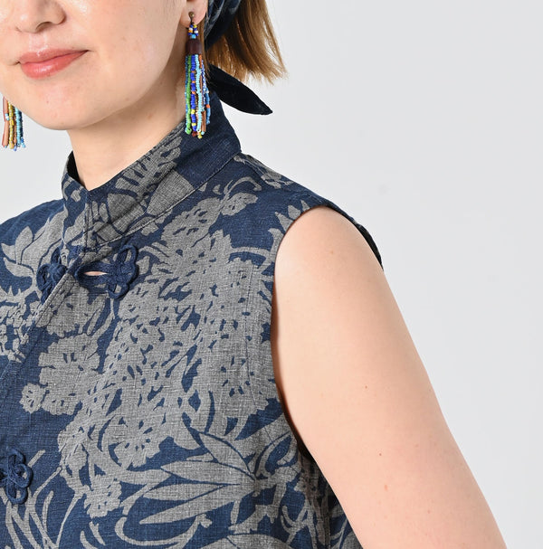 45R Indigo Linen Lotus Clover Knot Camisole