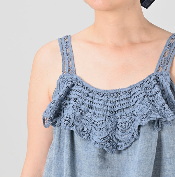 45R Dungaree Khadi Ribbon Lace Camisole