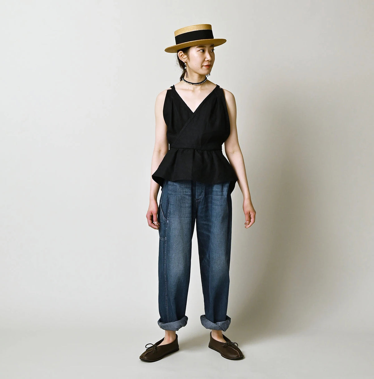 45R Indigo Linen Tank Bra
