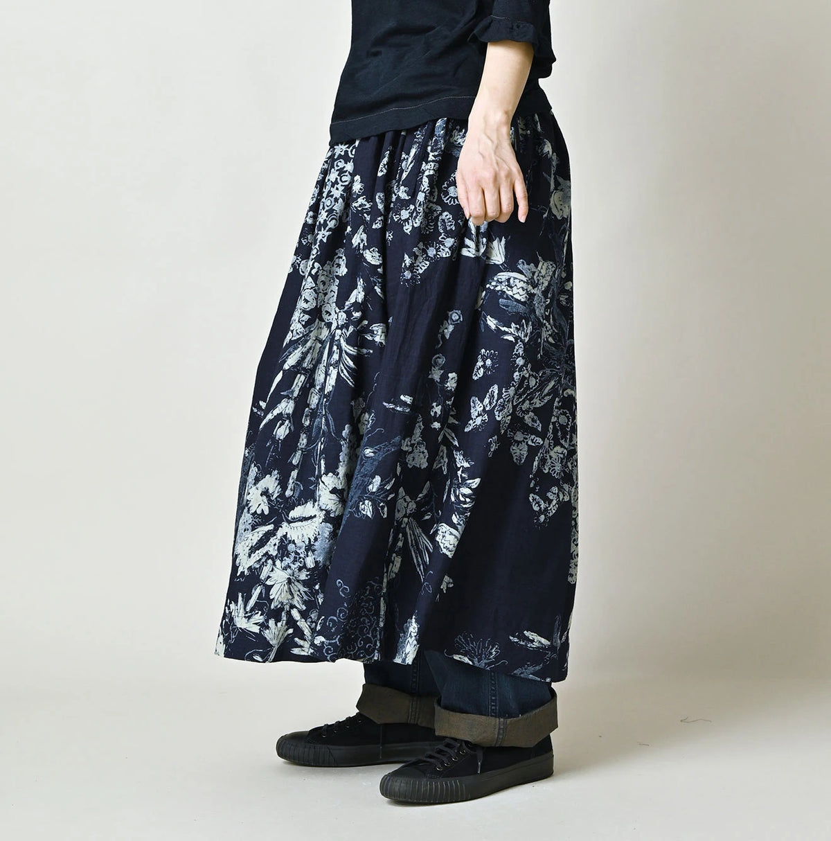 45R Indigo Cotton Linen Palampore Skirt