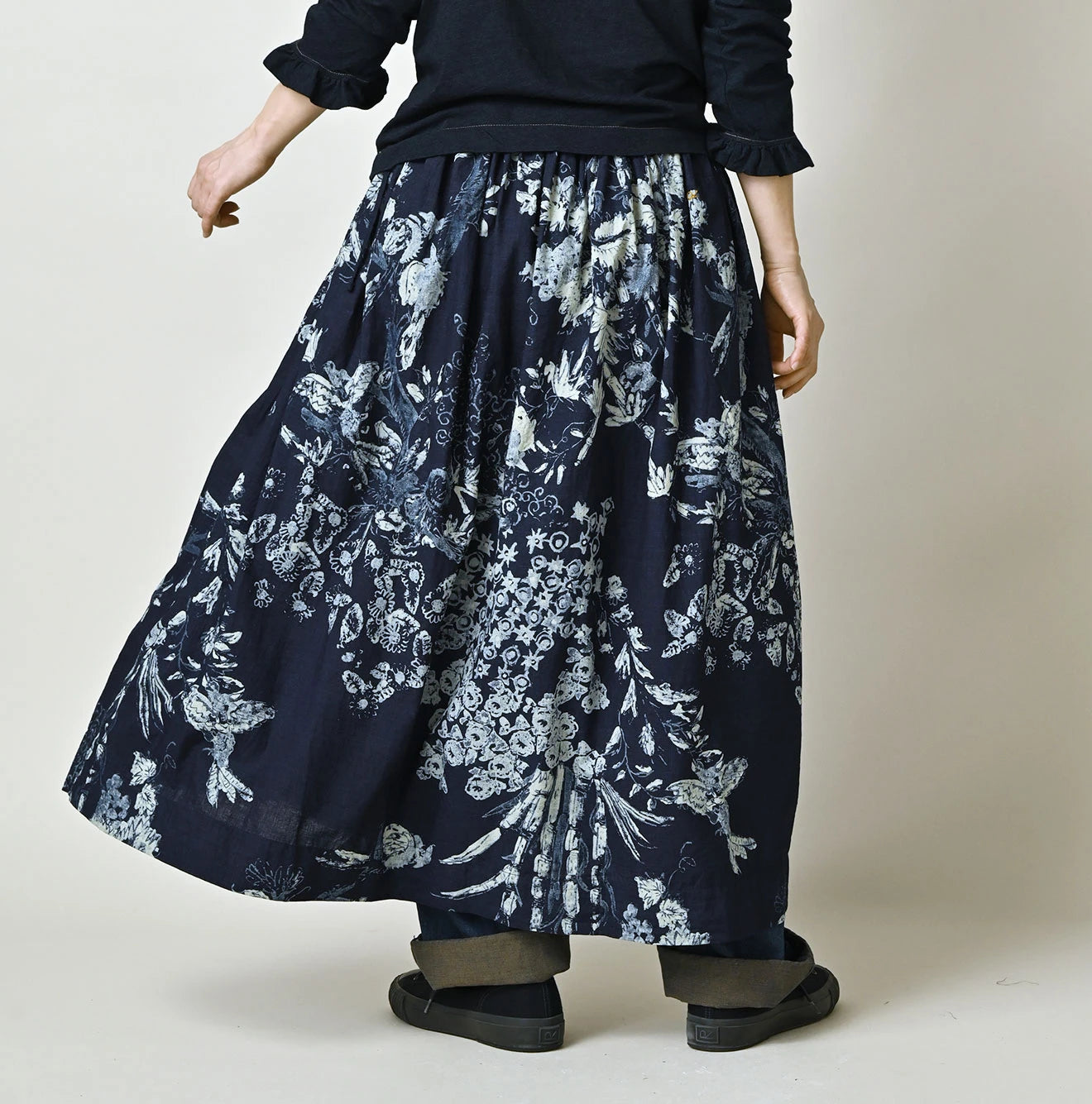 45R Indigo Cotton Linen Palampore Skirt - Image 5
