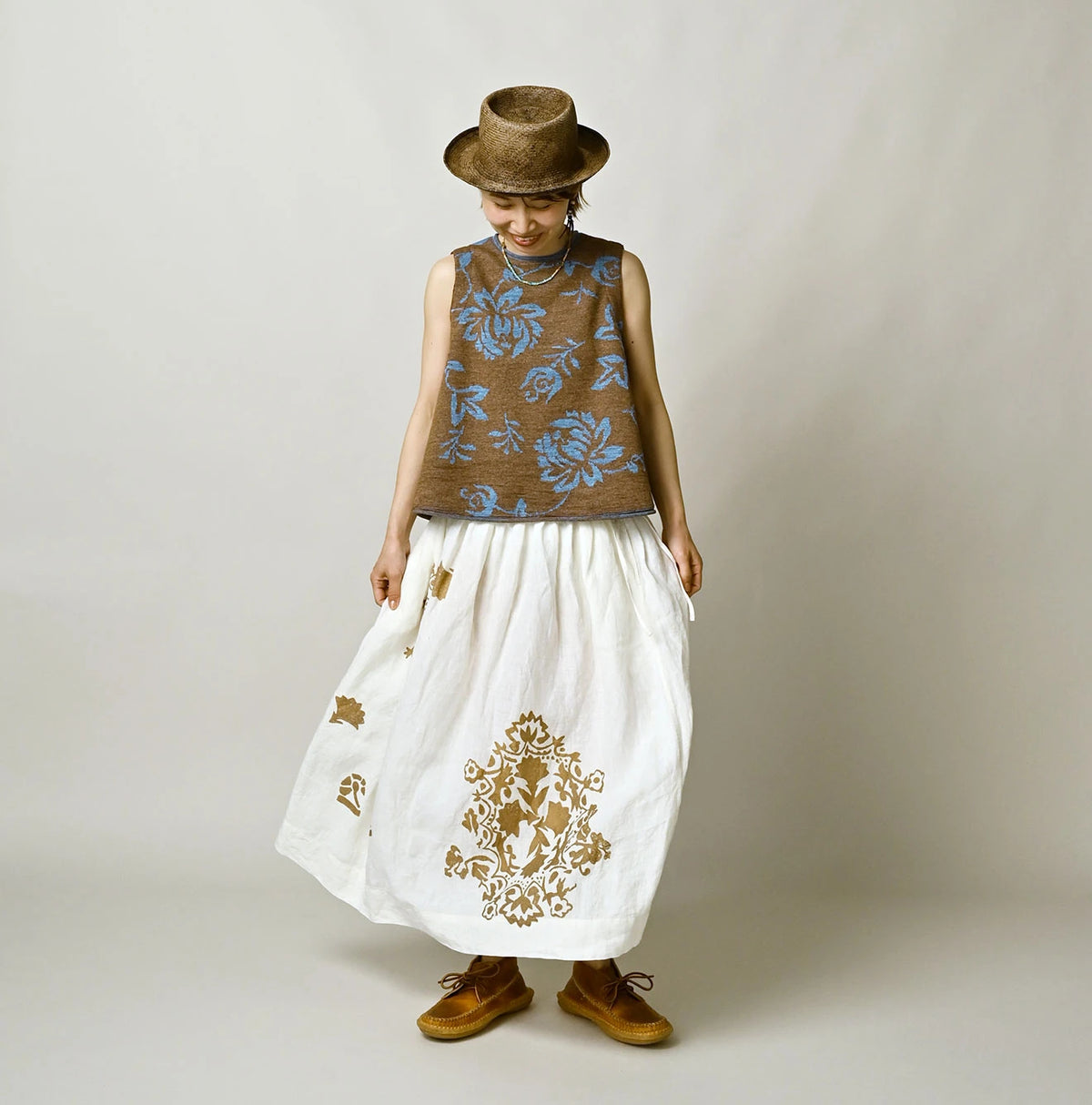 45R Linen Foil Easy Gathered Skirt