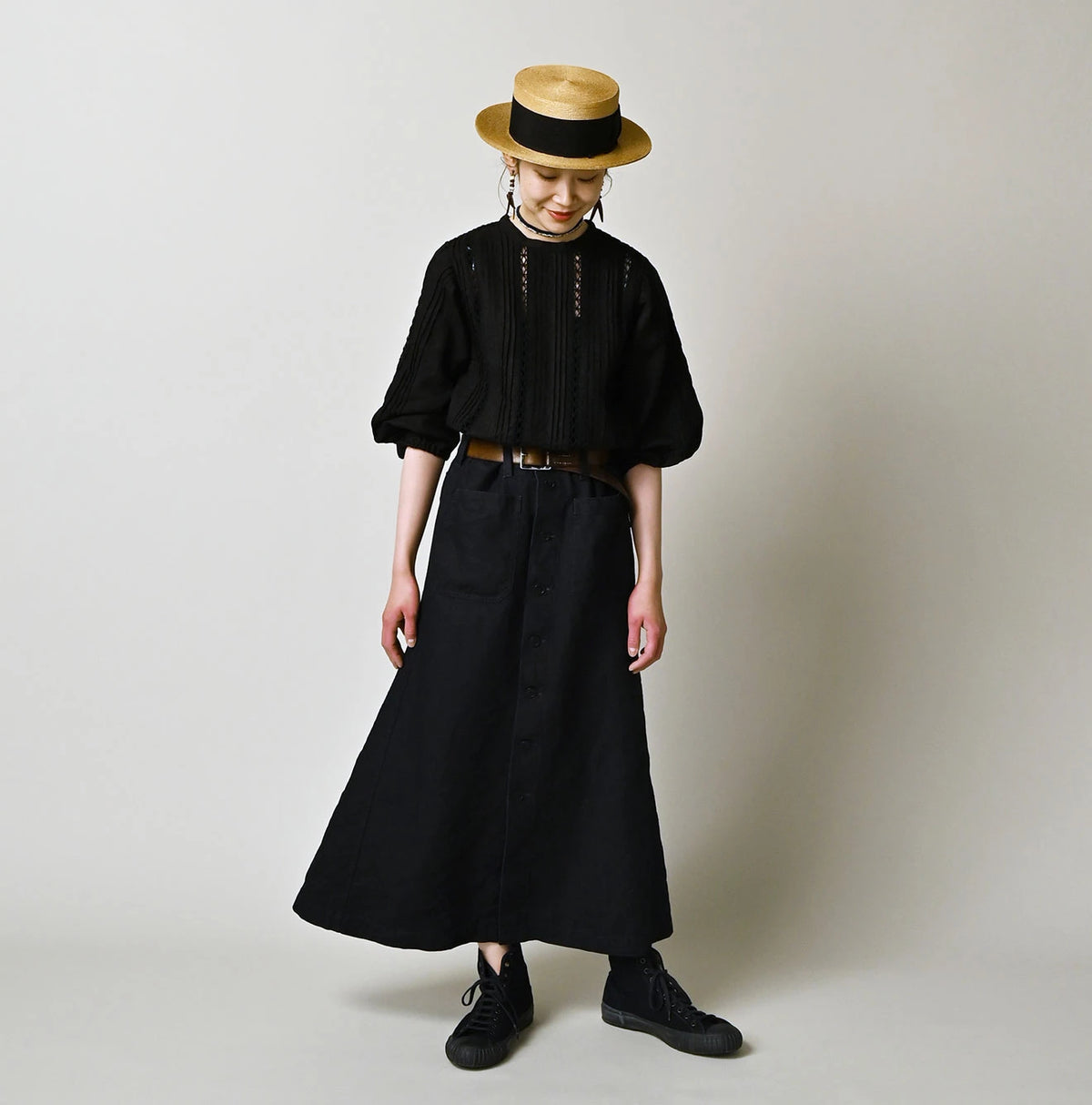 45R Indigo Linen Bell Skirt