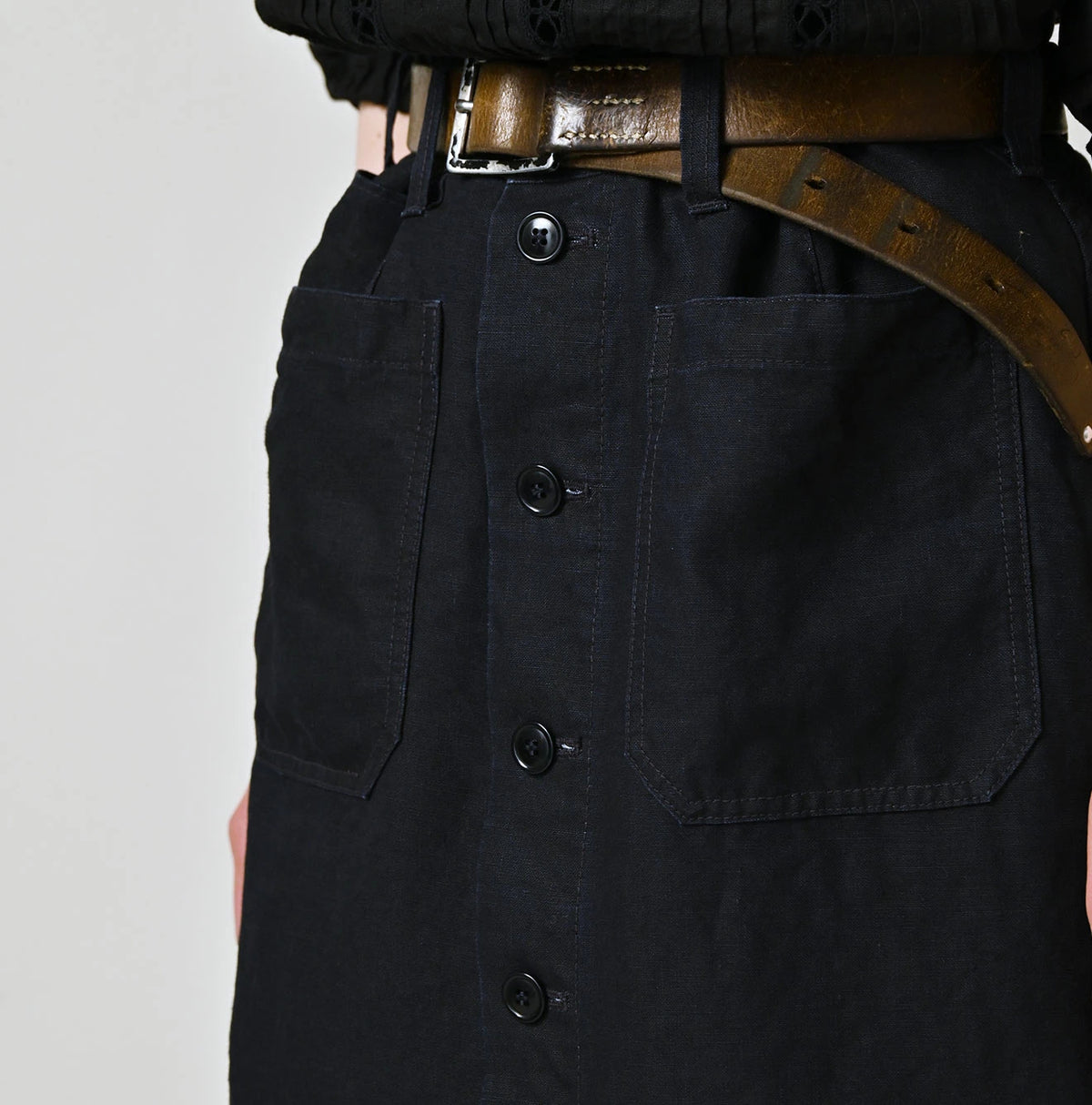45R Indigo Linen Bell Skirt