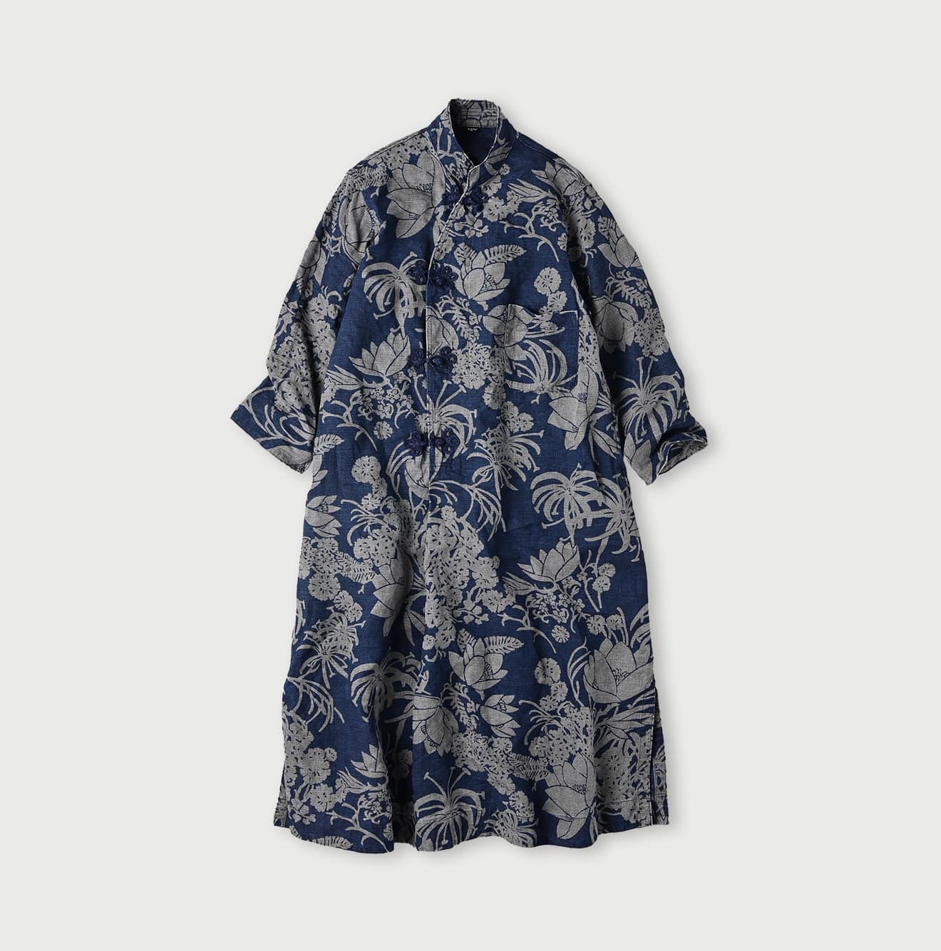 45R Indigo Linen Lotus Clover Knot Dress