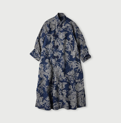 45R Indigo Linen Lotus Clover Knot Dress