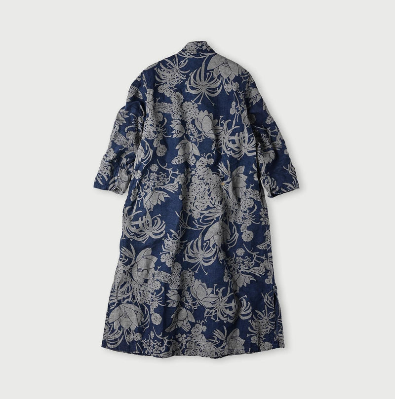 45R Indigo Linen Lotus Clover Knot Dress