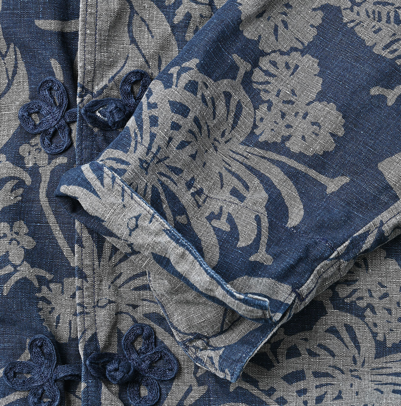 45R Indigo Linen Lotus Clover Knot Dress