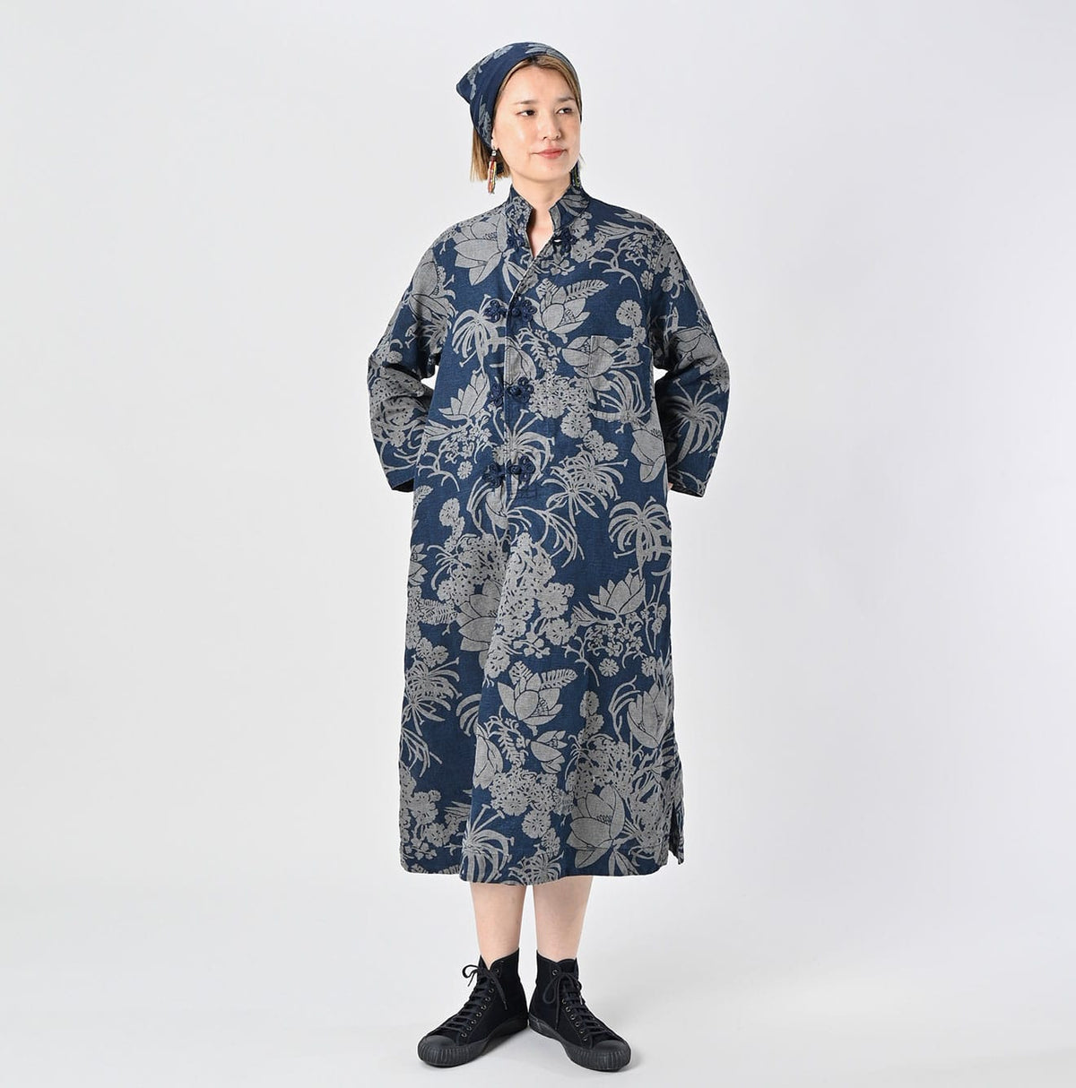 45R Indigo Linen Lotus Clover Knot Dress