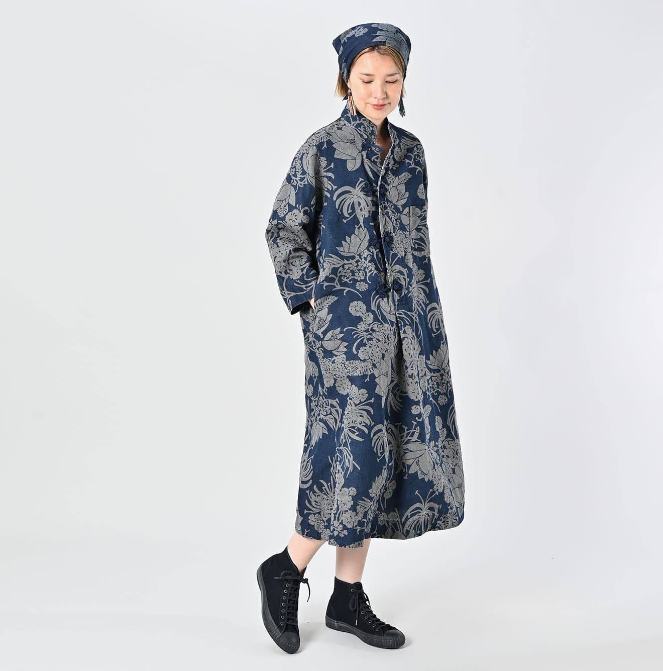 45R Indigo Linen Lotus Clover Knot Dress