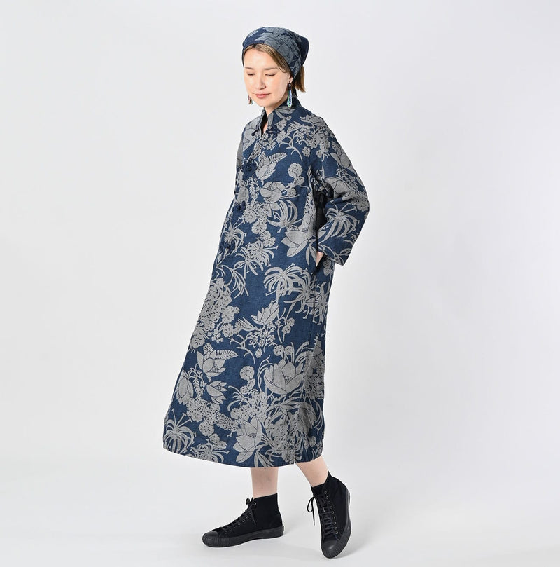 45R Indigo Linen Lotus Clover Knot Dress