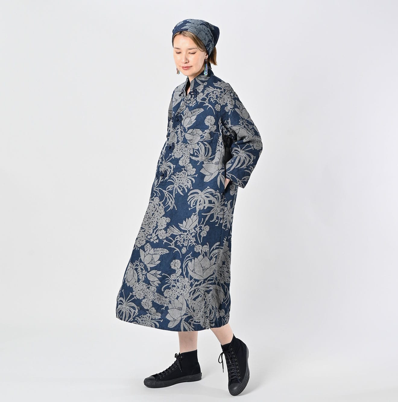 45R Indigo Linen Lotus Clover Knot Dress
