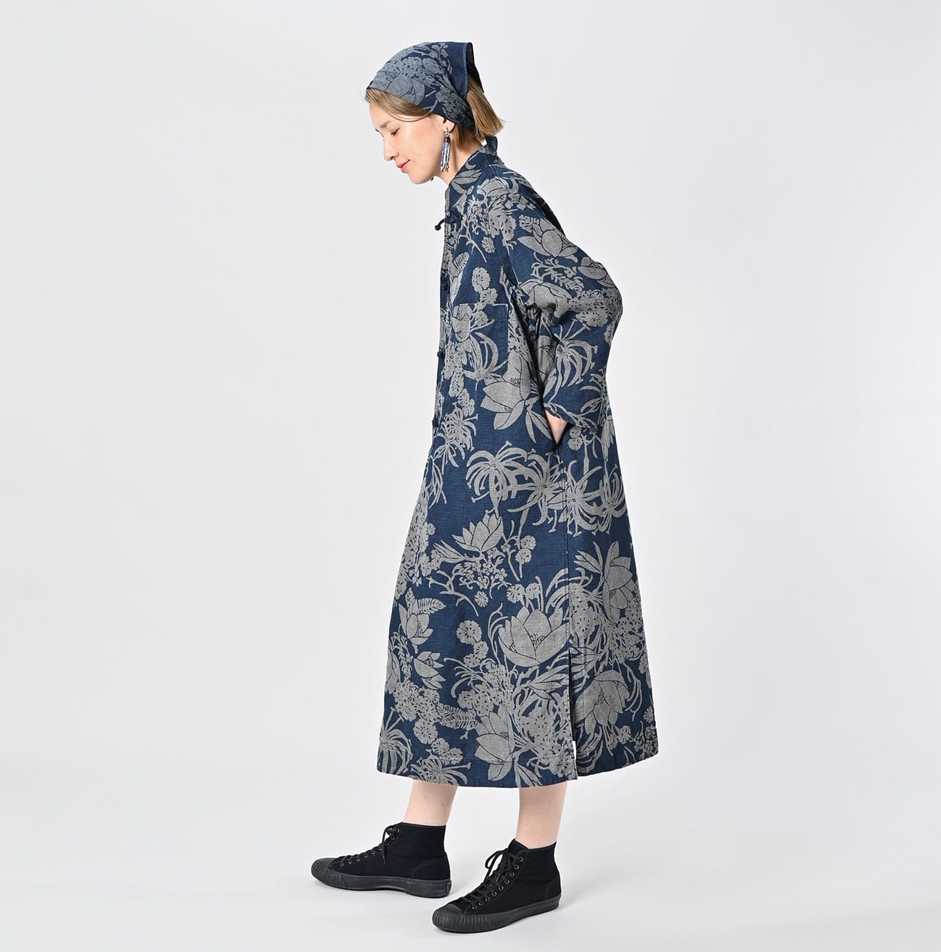 45R Indigo Linen Lotus Clover Knot Dress