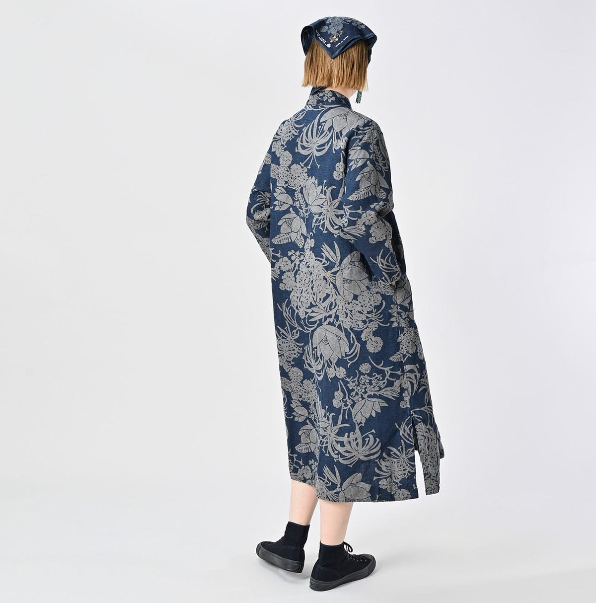 45R Indigo Linen Lotus Clover Knot Dress