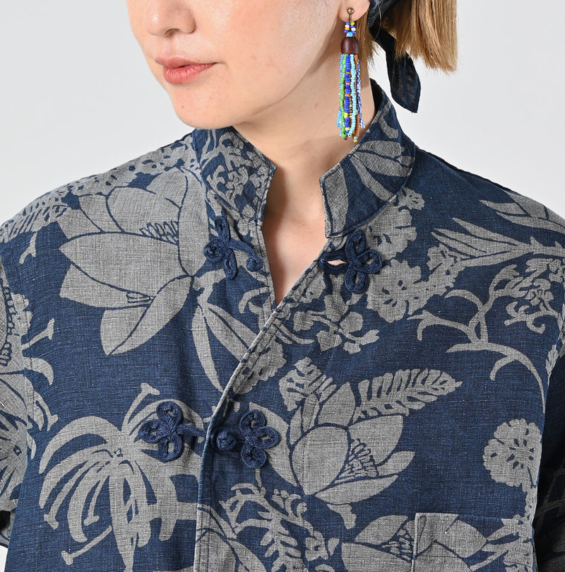 45R Indigo Linen Lotus Clover Knot Dress