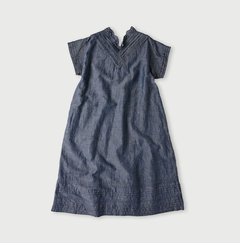 45R Cotton Linen Dungaree Chambray Cutwork Dress