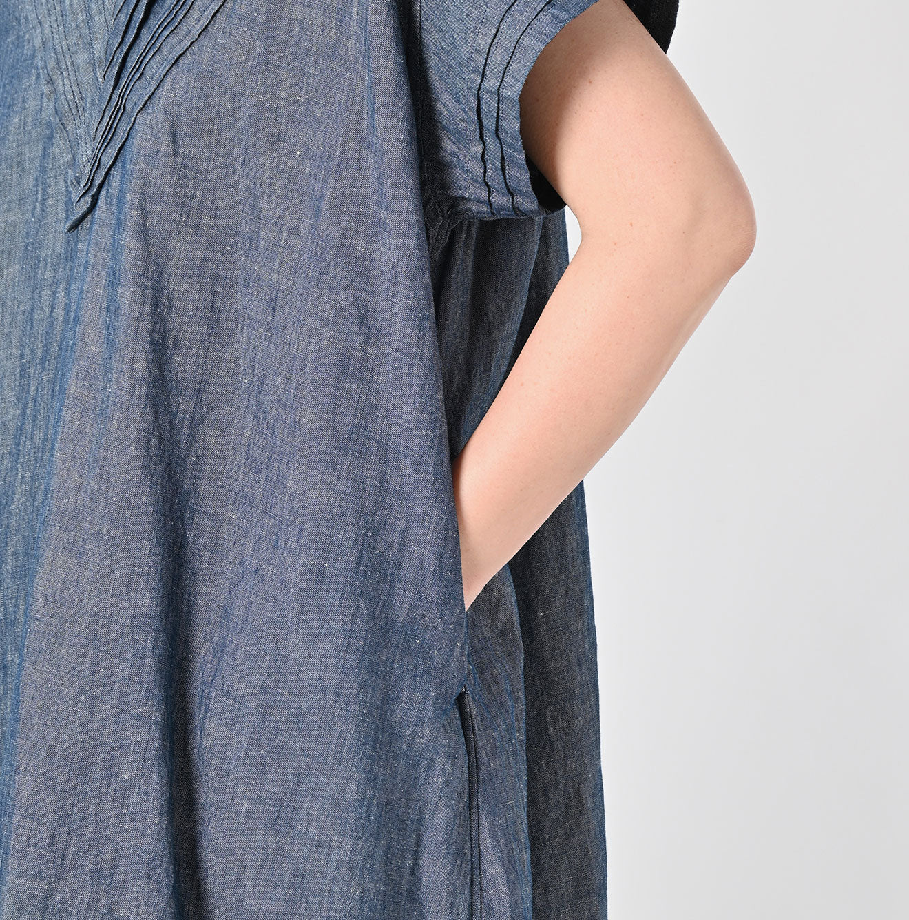 45R Cotton Linen Dungaree Chambray Cutwork Dress