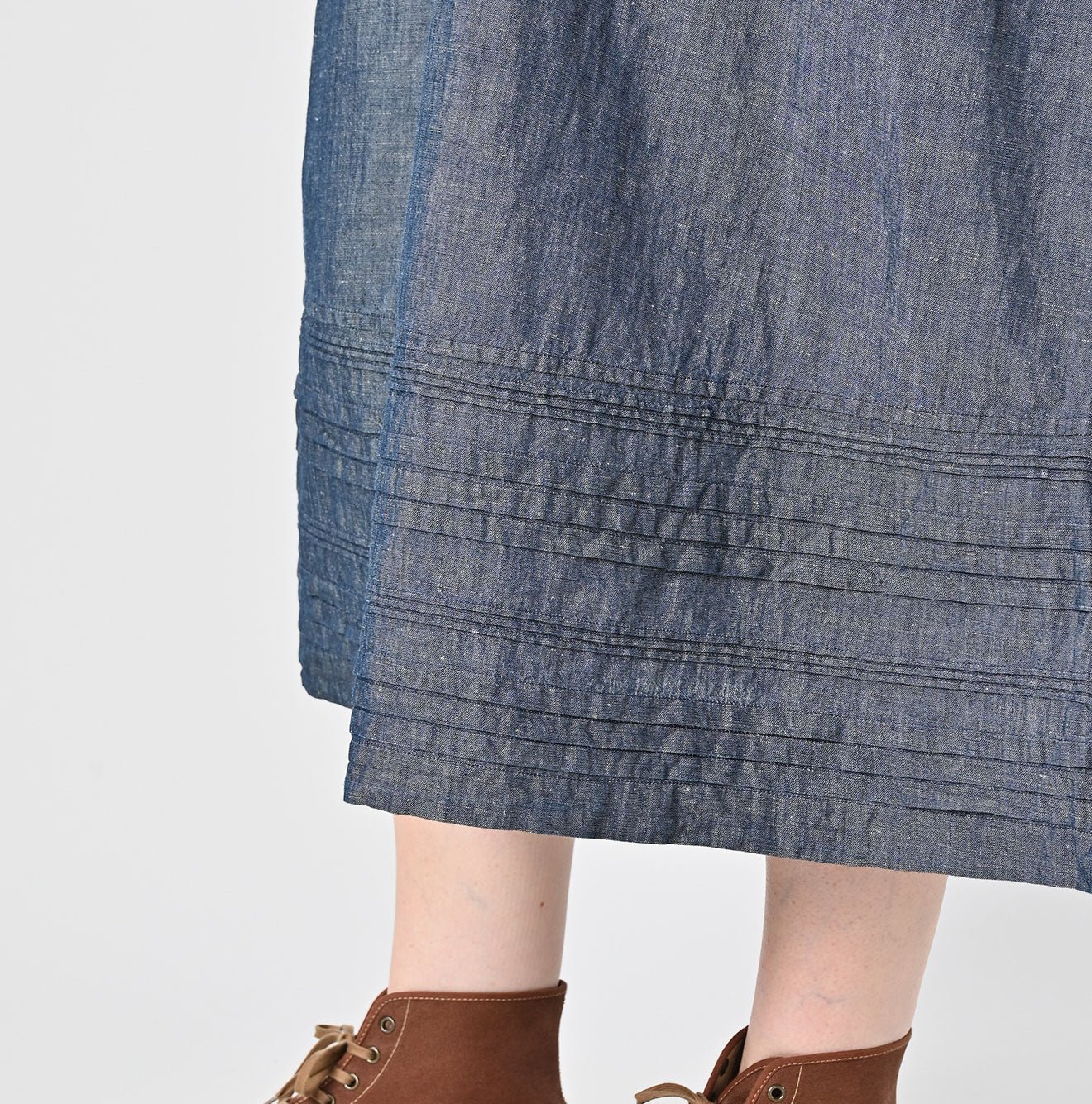 45R Cotton Linen Dungaree Chambray Cutwork Dress