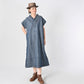 45R Cotton Linen Dungaree Chambray Cutwork Dress