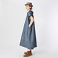 45R Cotton Linen Dungaree Chambray Cutwork Dress