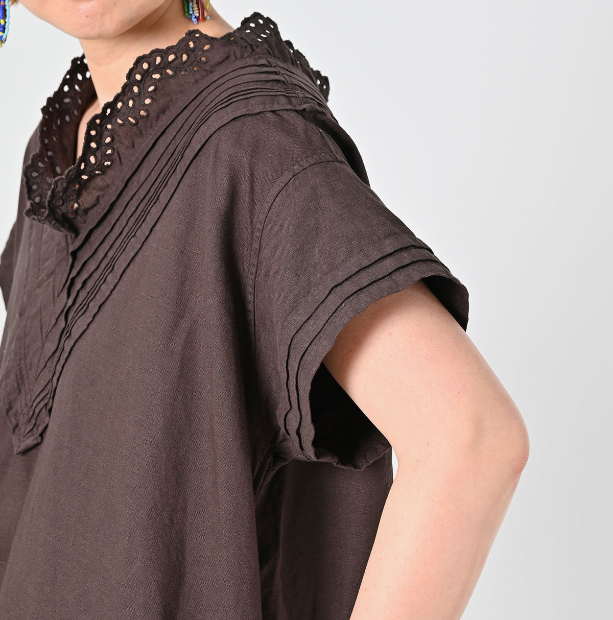 45R Cotton Linen Chambray Cutwork Dress