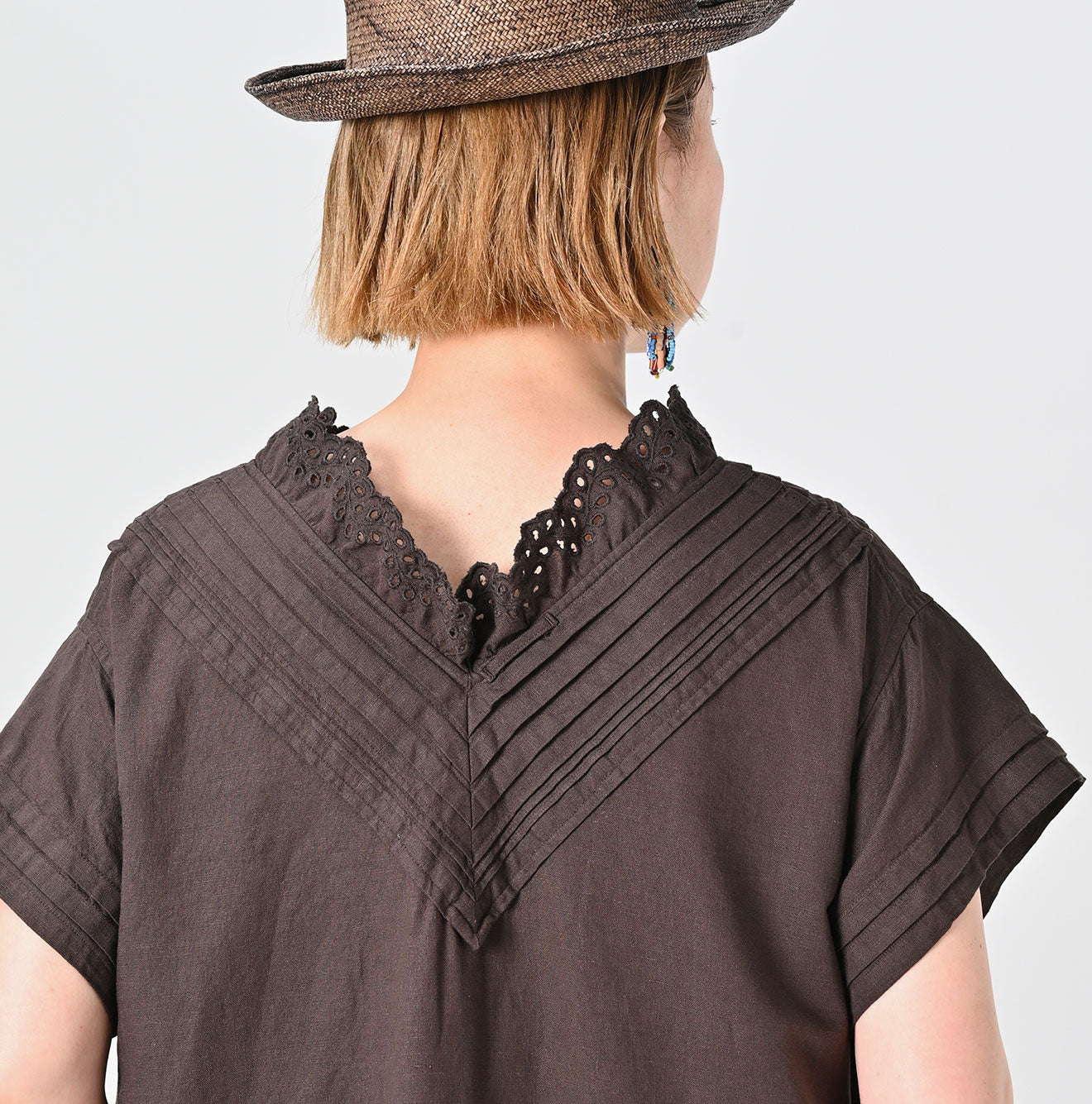 45R Cotton Linen Chambray Cutwork Dress