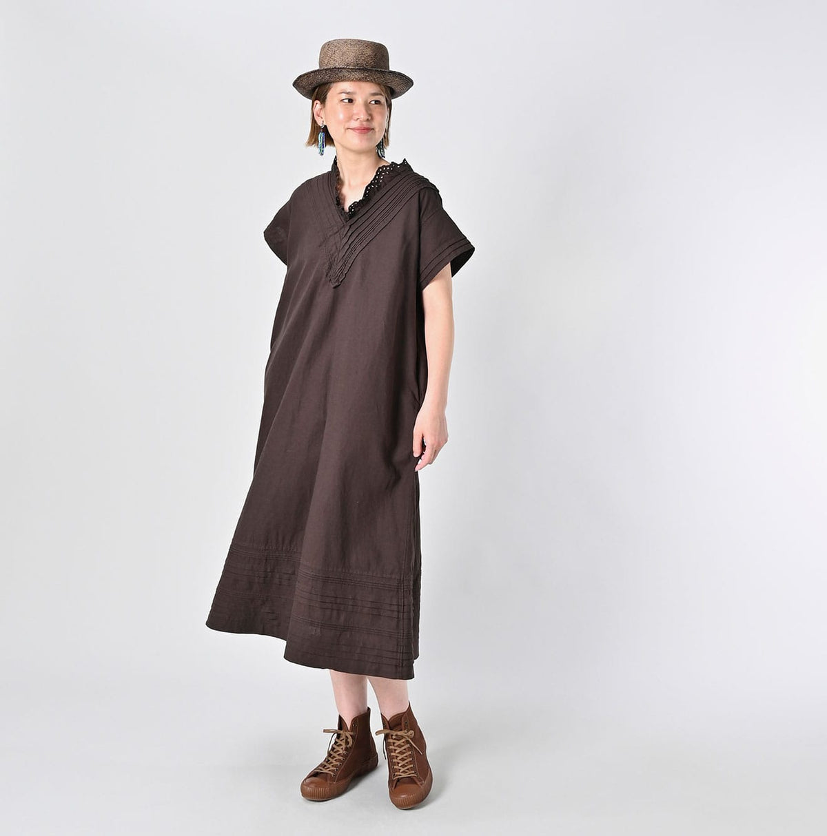 45R Cotton Linen Chambray Cutwork Dress