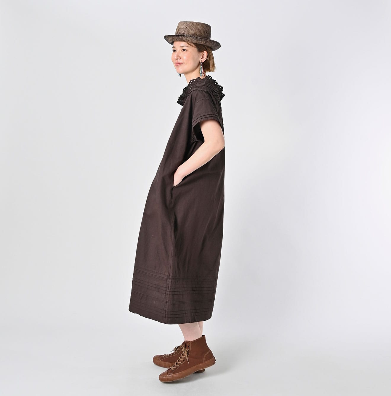 45R Cotton Linen Chambray Cutwork Dress