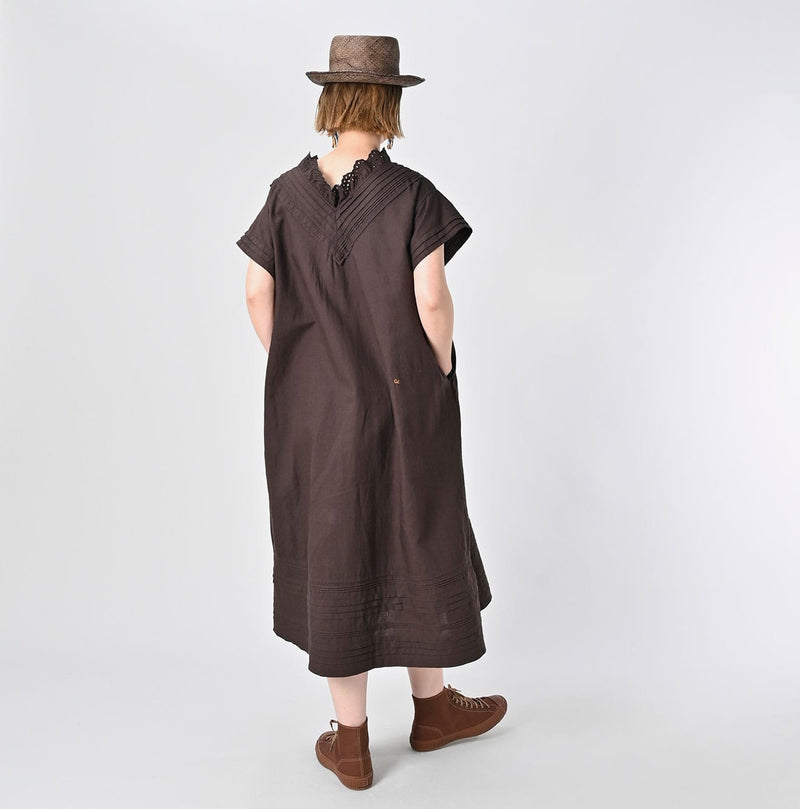 45R Cotton Linen Chambray Cutwork Dress