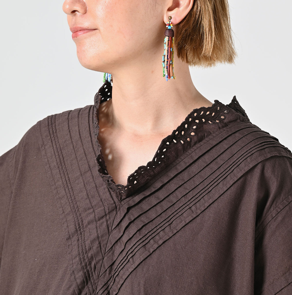 45R Cotton Linen Chambray Cutwork Dress