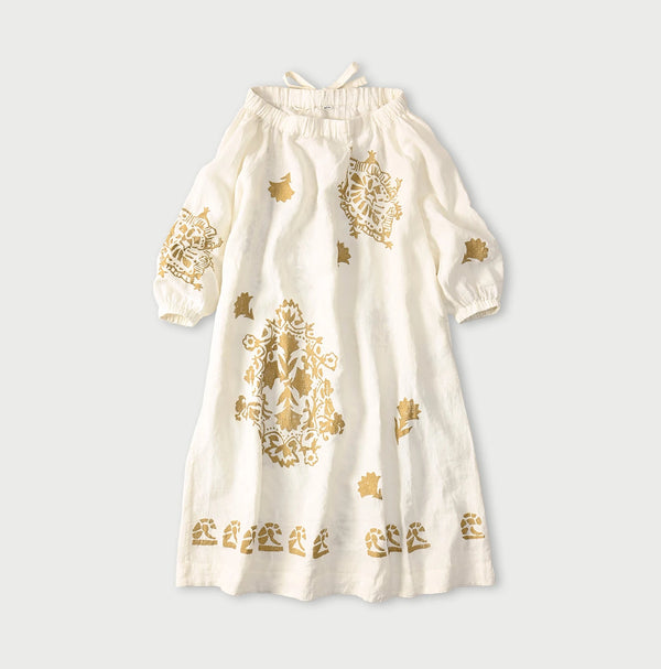 45R Indian Linen Foil Shirring Dress
