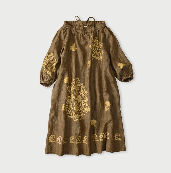 45R Indian Linen Foil Shirring Dress