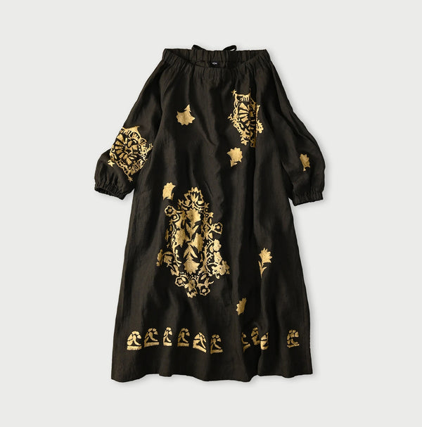 45R Indian Linen Foil Shirring Dress