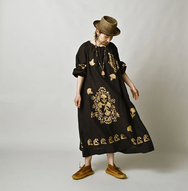 45R Indian Linen Foil Shirring Dress