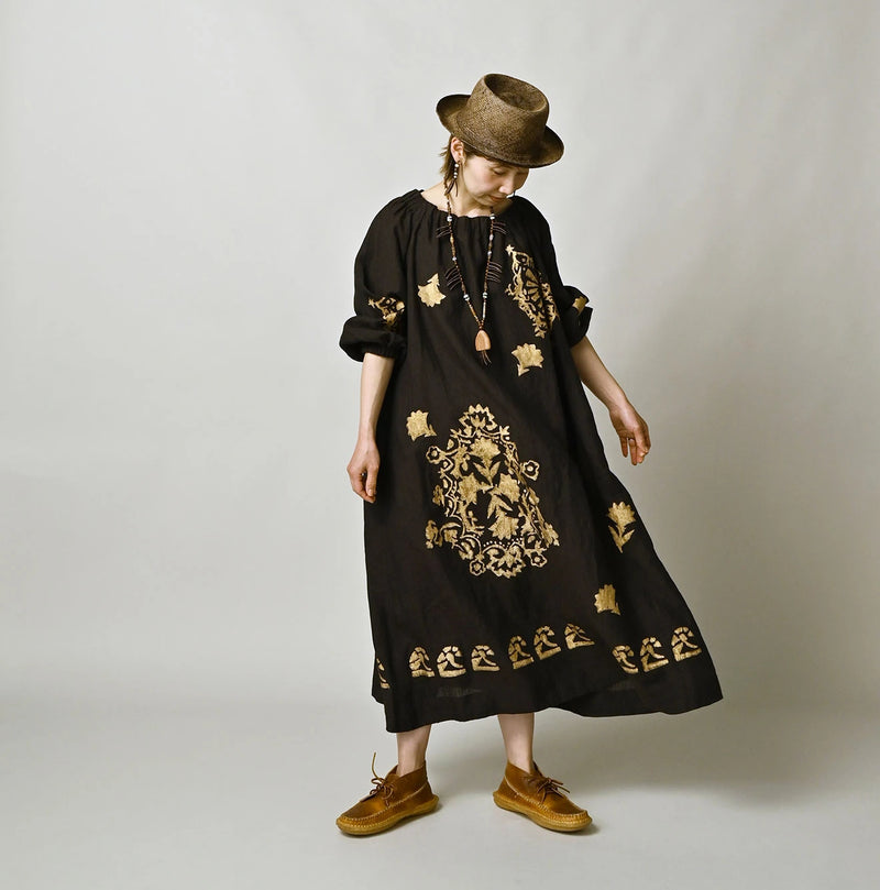 45R Indian Linen Foil Shirring Dress - Image 4