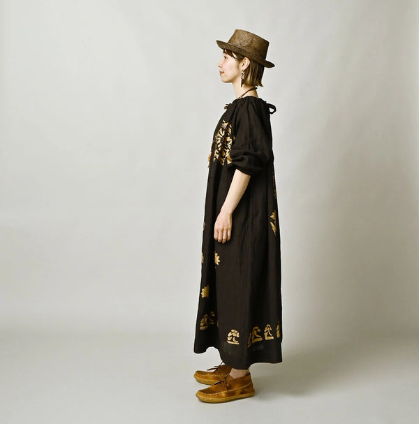 45R Indian Linen Foil Shirring Dress