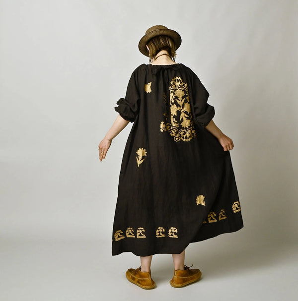 45R Indian Linen Foil Shirring Dress