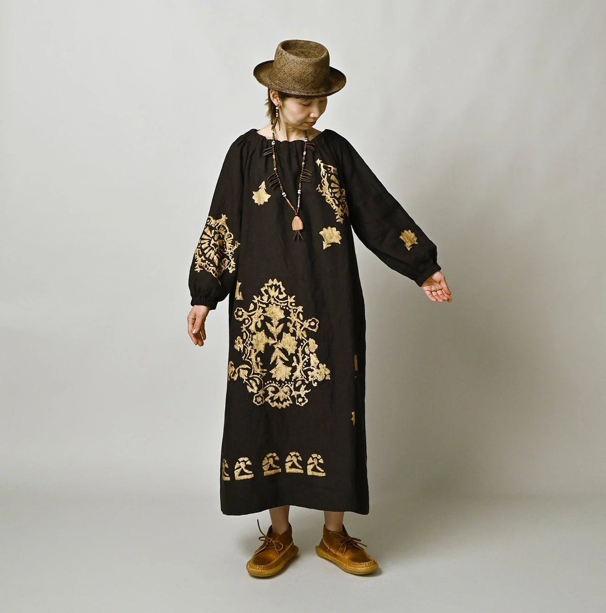 Indian Linen Foil Shirring Dress