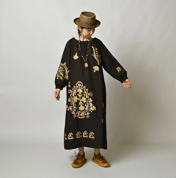 45R Indian Linen Foil Shirring Dress