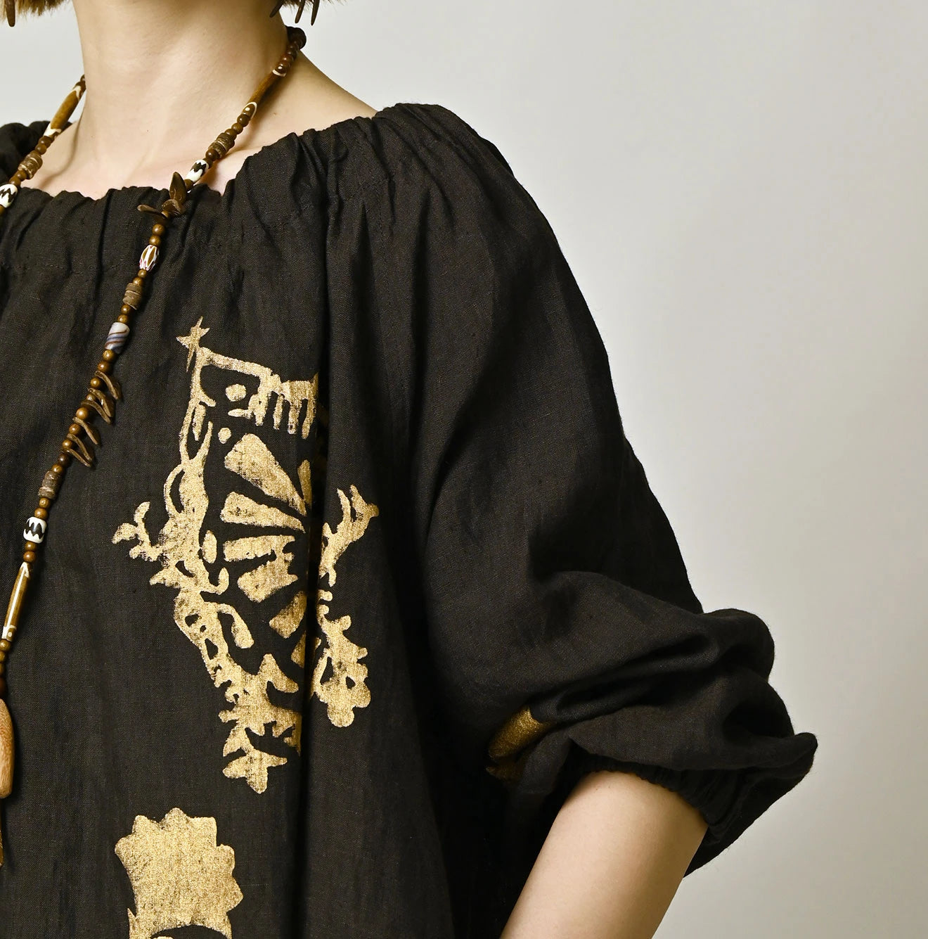 45R Indian Linen Foil Shirring Dress - Image 9