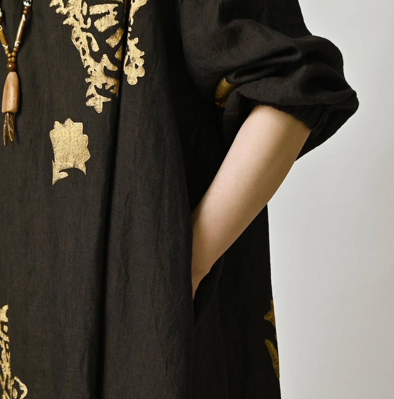 45R Indian Linen Foil Shirring Dress - Image 10