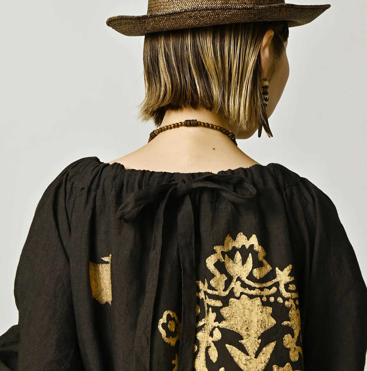 45R Indian Linen Foil Shirring Dress