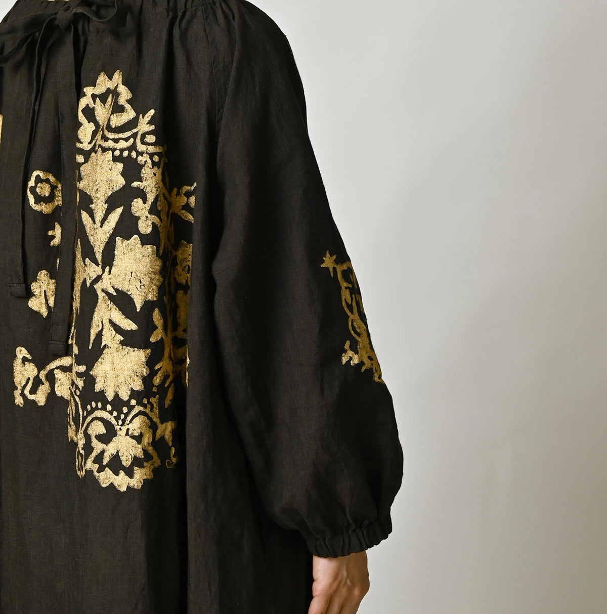 45R Indian Linen Foil Shirring Dress