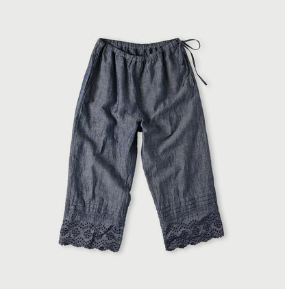 45R Cotton Linen Dungaree Chambray Cutwork Pants